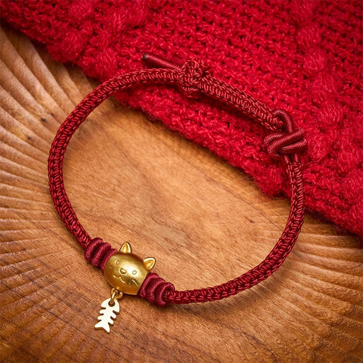 Buddha Stones Pulsera curativa de hilo rojo con lindo pez gato de cobre - image 1