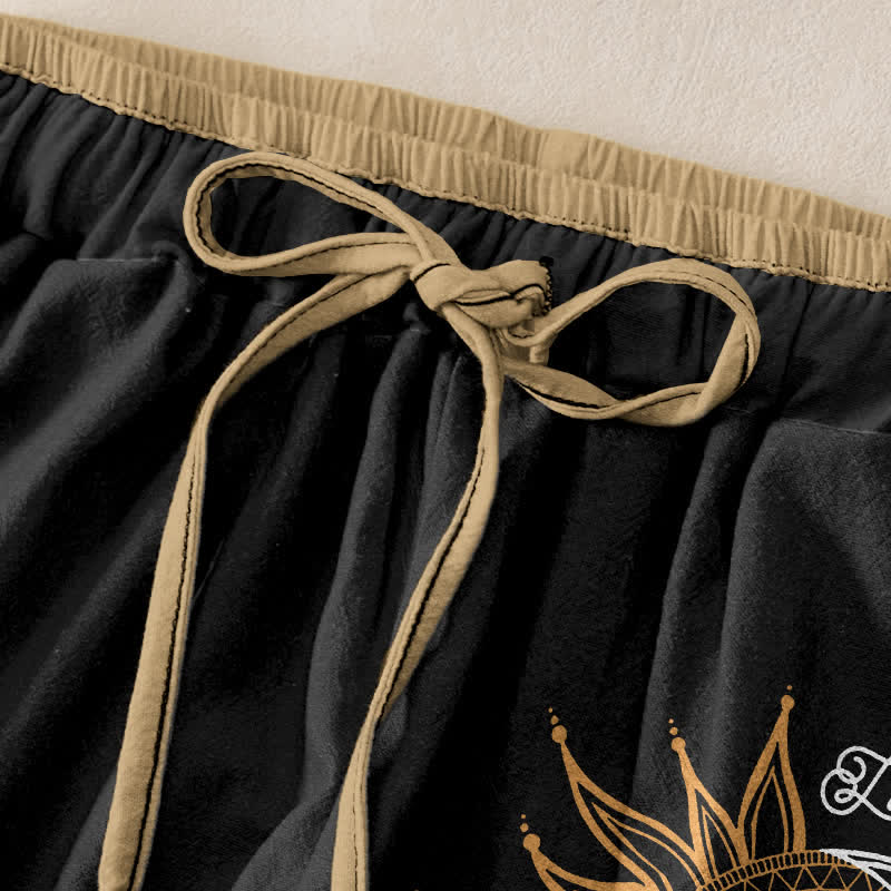 Buddha Stones Pantalones de mujer de algodón puro con estampado de mandala de sol y luna, cintura elástica y bolsillos. - image 1