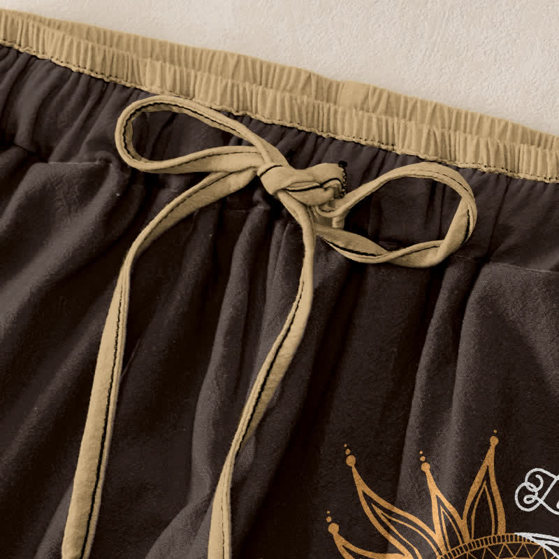 Buddha Stones Pantalones de mujer de algodón puro con estampado de mandala de sol y luna, cintura elástica y bolsillos. - image 5