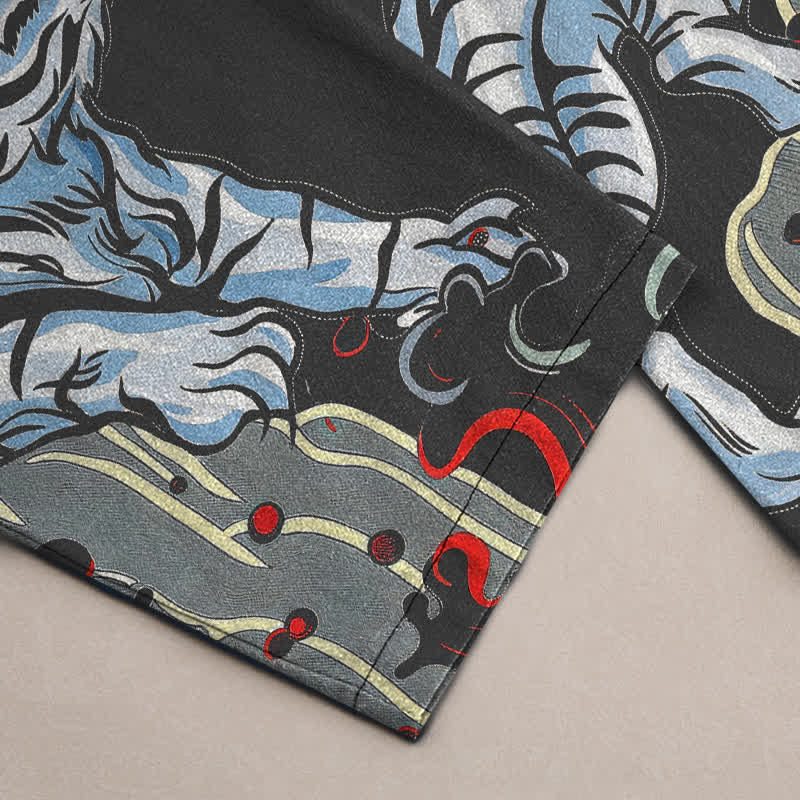 Buddha Stones Pantalones de hombre de algodón blanco con estampado de tigre y nubes, corte ajustado y bolsillos. - image 2