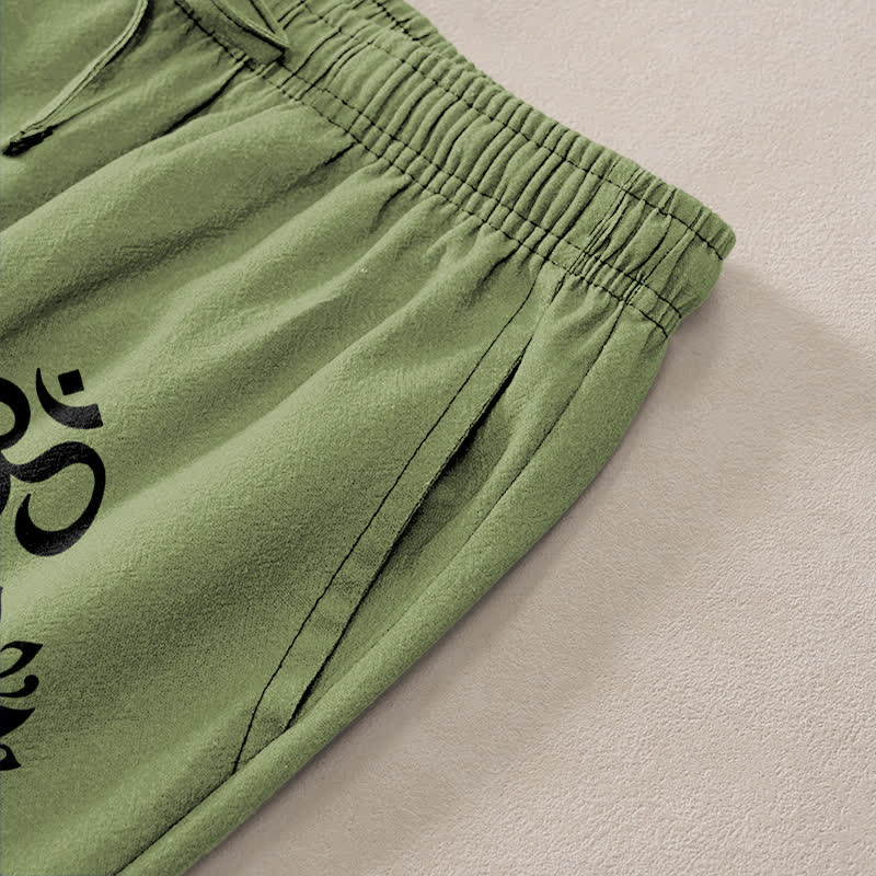Buddha Stones Pantalones de hombre de algodón con estampado Om de loto, corte ajustado y bolsillos. - image 3