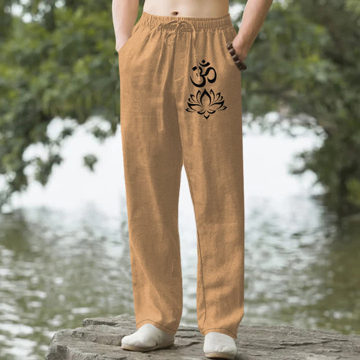 Buddha Stones Pantalones de hombre de algodón con estampado Om de loto, corte ajustado y bolsillos. - Perú - US/UK/AU50, EU60 (5XL) - image 4