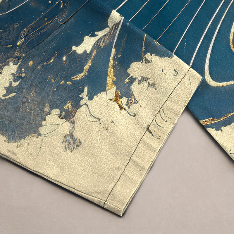Buddha Stones Pantalones de hombre de algodón con estampado de ondas de dragón dorado y corte ajustado, con bolsillos. - image 2