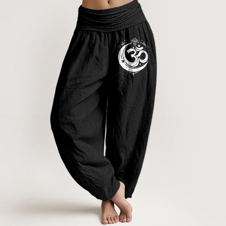 Buddha Stones Pantalones harem de mujer con cintura elástica y estampado del sagrado Om, de algodón puro. - Negro - US16，UK/AU20，EU48 (3XL) - image 5
