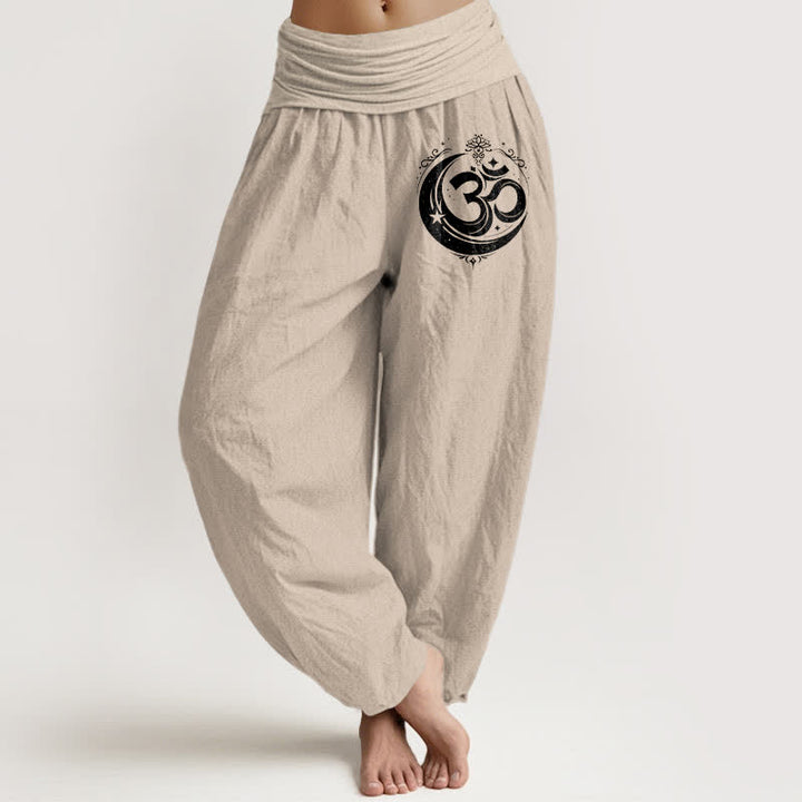 Buddha Stones Pantalones harem de mujer con cintura elástica y estampado del sagrado Om, de algodón puro. - Broncearse - US16，UK/AU20，EU48 (3XL) - image 14
