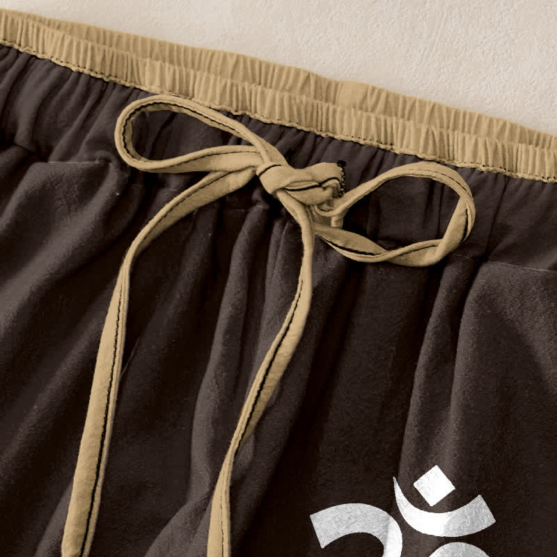 Buddha Stones Pantalones de mujer de algodón puro con estampado del símbolo Om, cintura elástica y bolsillos. - image 1