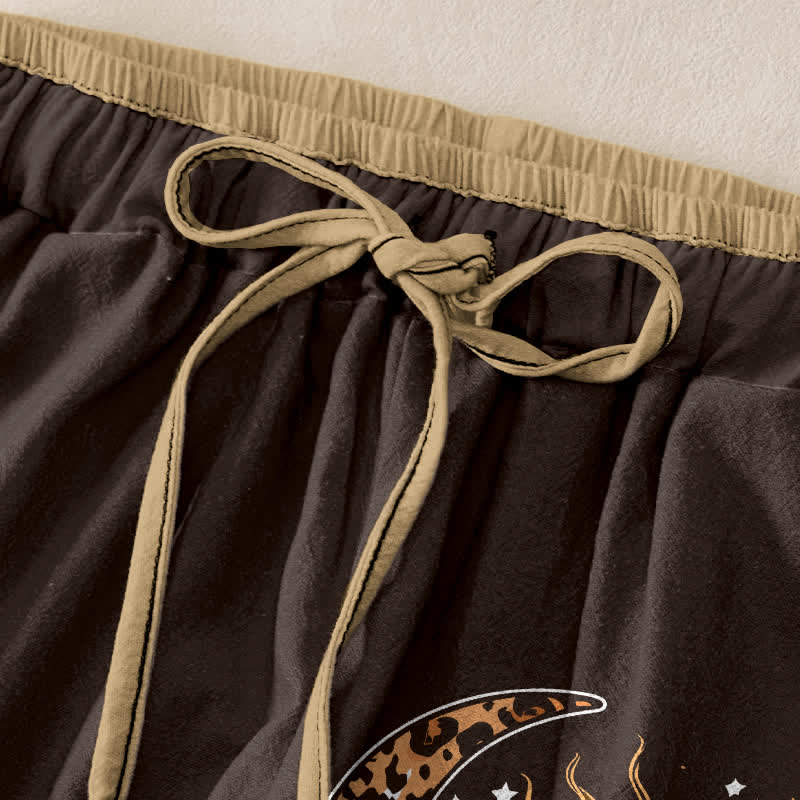 Buddha Stones Pantalones de mujer de algodón puro con estampado de sol y luna celestiales, cintura elástica y bolsillos. - image 5