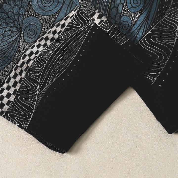 Buddha Stones Pantalones de hombre de algodón puro con estampado tribal de ondas, cordón ajustable y corte cónico, con bolsillos. - image 5