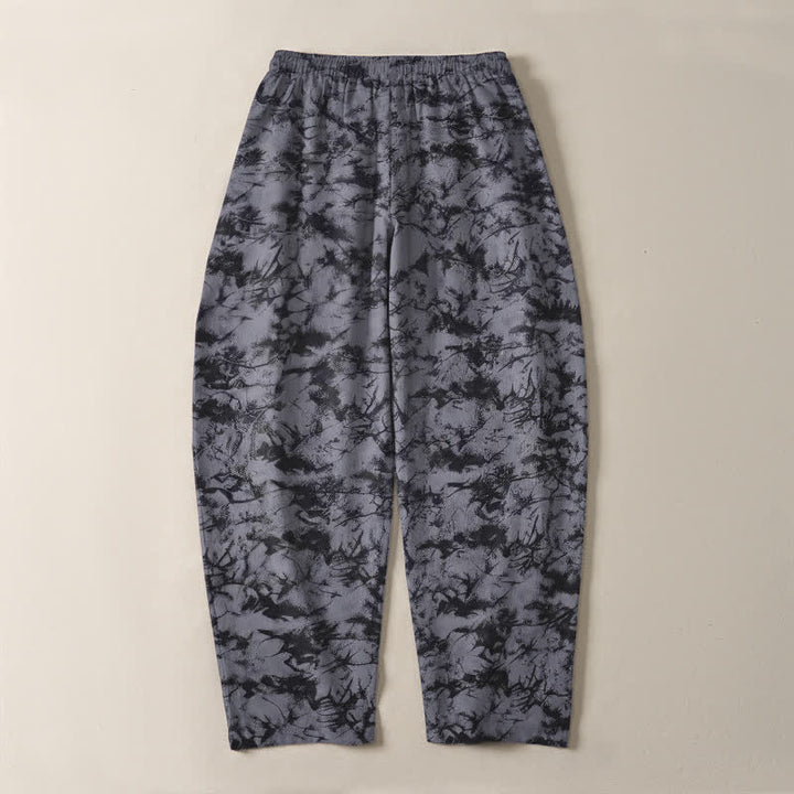 Buddha Stones Pantalones de hombre de algodón puro con estampado de camuflaje mármol oscuro, cordón ajustable y corte cónico, con bolsillos. - image 3