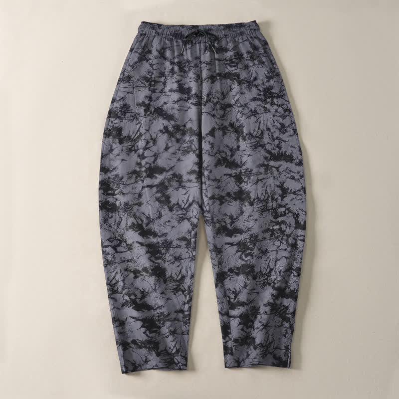 Buddha Stones Pantalones de hombre de algodón puro con estampado de camuflaje mármol oscuro, cordón ajustable y corte cónico, con bolsillos. - image 2