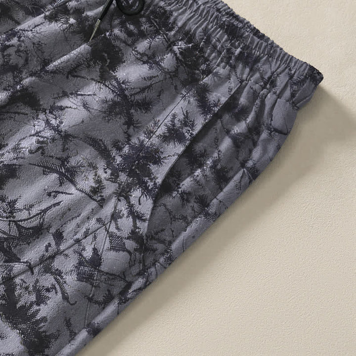 Buddha Stones Pantalones de hombre de algodón puro con estampado de camuflaje mármol oscuro, cordón ajustable y corte cónico, con bolsillos. - image 4