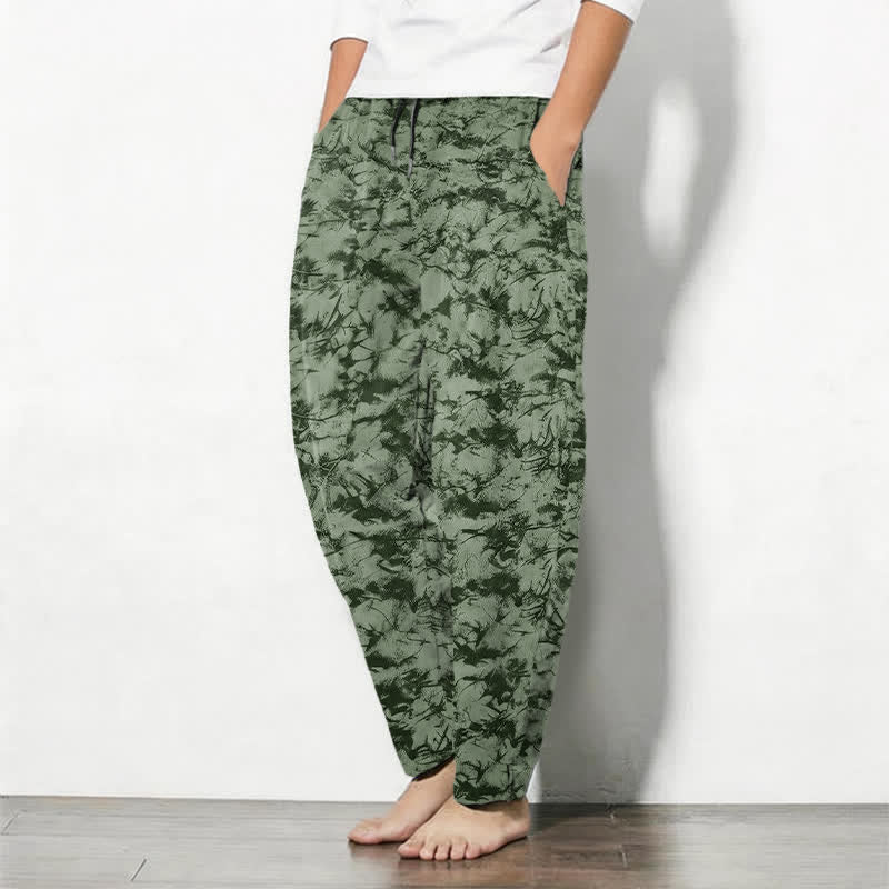 Buddha Stones Pantalones de hombre de algodón puro con estampado de camuflaje mármol oscuro, cordón ajustable y corte cónico, con bolsillos. - image 8