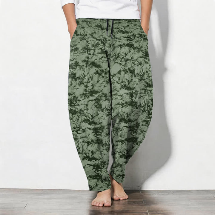 Buddha Stones Pantalones de hombre de algodón puro con estampado de camuflaje mármol oscuro, cordón ajustable y corte cónico, con bolsillos. - Verde oliva - US/UK/AU50, EU60 (5XL) - image 7