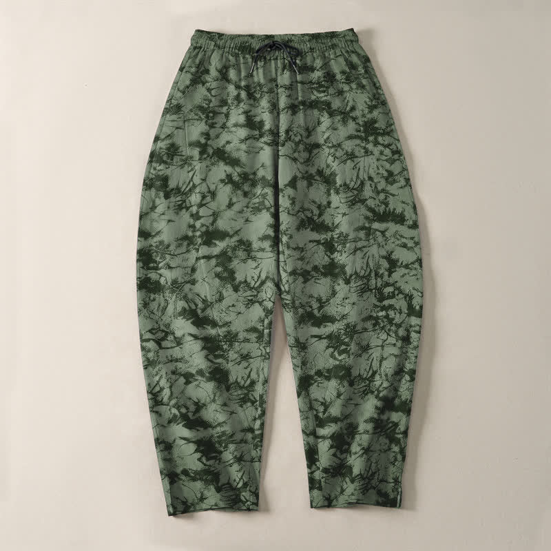 Buddha Stones Pantalones de hombre de algodón puro con estampado de camuflaje mármol oscuro, cordón ajustable y corte cónico, con bolsillos. - image 9