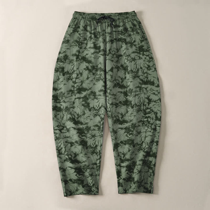 Buddha Stones Pantalones de hombre de algodón puro con estampado de camuflaje mármol oscuro, cordón ajustable y corte cónico, con bolsillos. - image 9