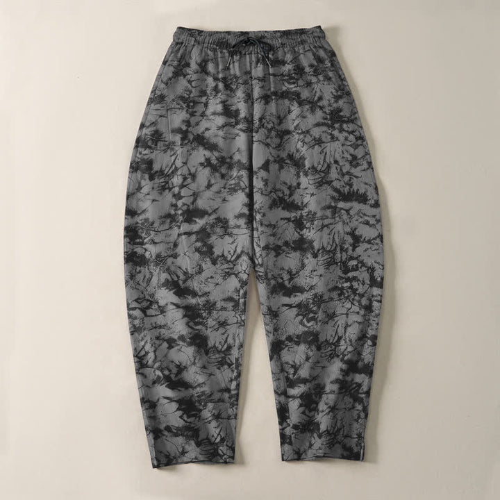 Buddha Stones Pantalones de hombre de algodón puro con estampado de camuflaje mármol oscuro, cordón ajustable y corte cónico, con bolsillos. - image 13