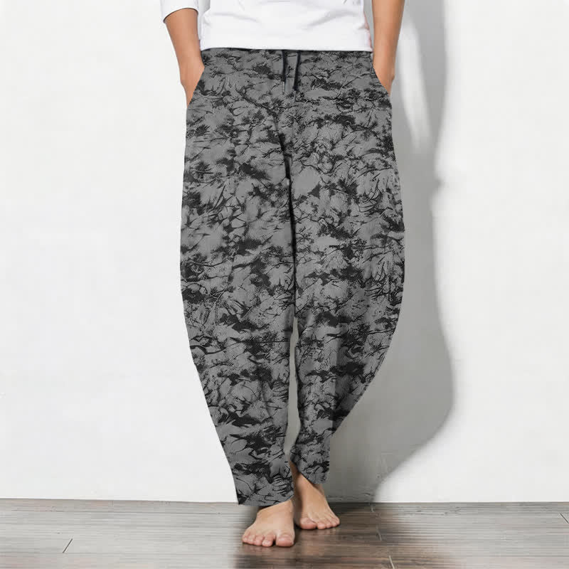 Buddha Stones Pantalones de hombre de algodón puro con estampado de camuflaje mármol oscuro, cordón ajustable y corte cónico, con bolsillos. - Negro - US/UK/AU50, EU60 (5XL) - image 11