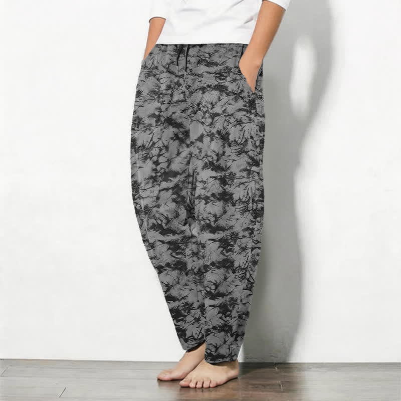 Buddha Stones Pantalones de hombre de algodón puro con estampado de camuflaje mármol oscuro, cordón ajustable y corte cónico, con bolsillos. - image 12