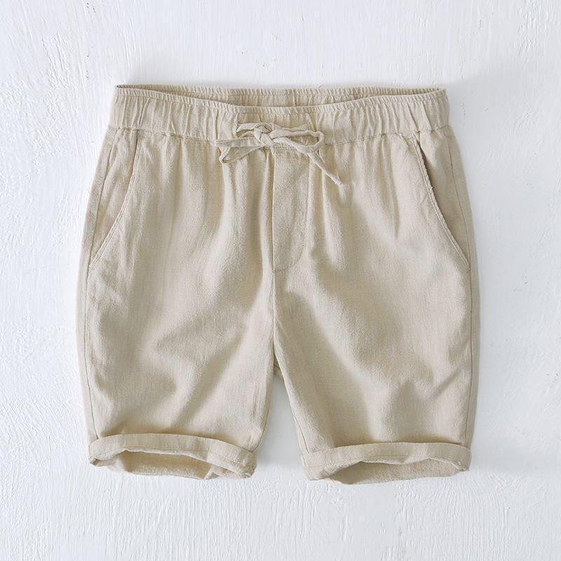 Pantalones cortos de hombre de ramio, lino y algodón con cintura elástica y cordón ajustable, de color liso, con estampado de Buddha Stones, ideales para el verano. - Beige - US/UK/AU44, EU54 (4XL) - image 0