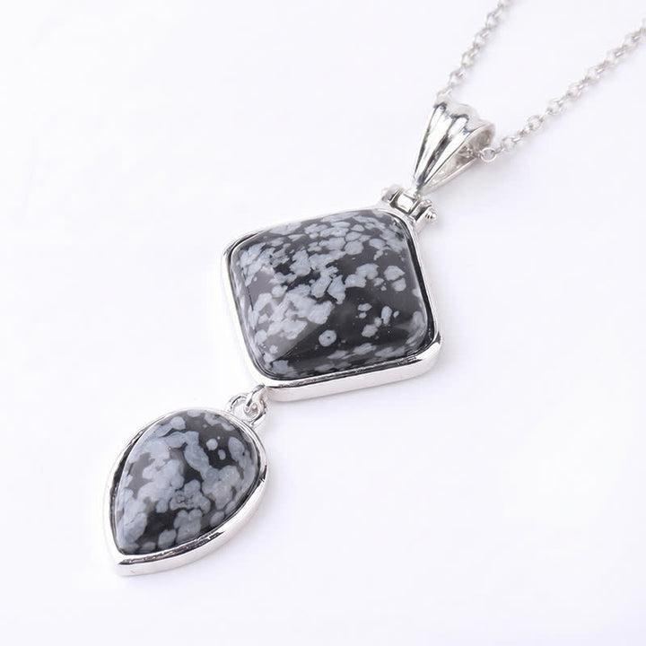 Buddha Stones Collar con colgante doble de ópalo de piedra natural y diseño de calma. - Obsidiana copo de nieve - image 24