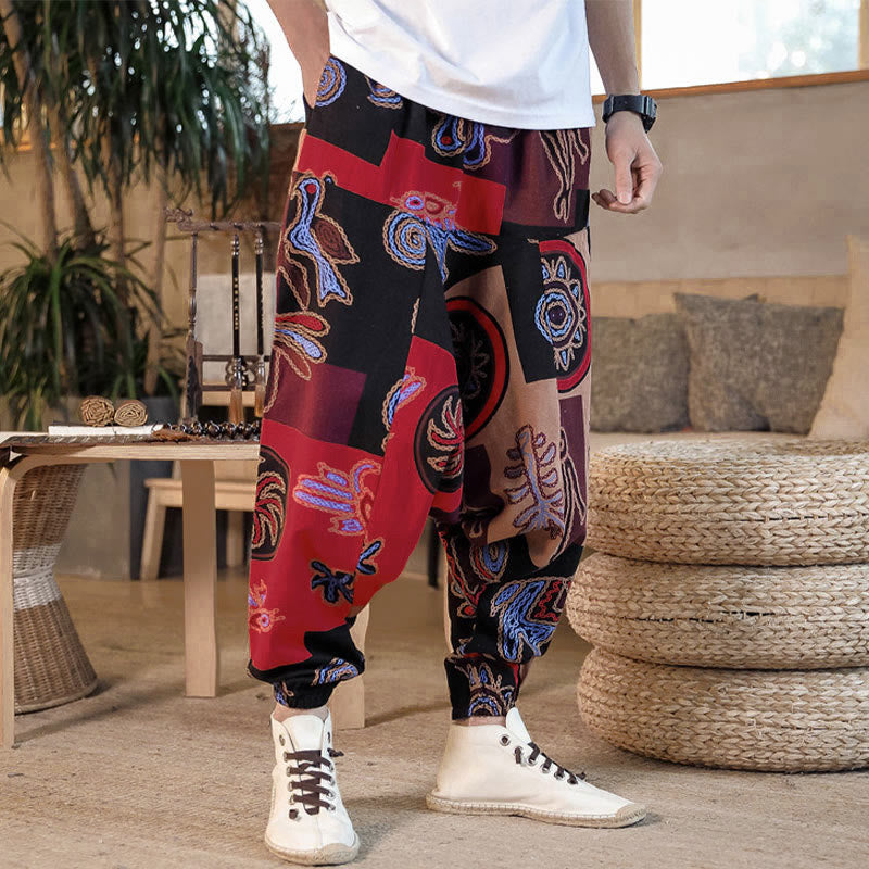 Pantalones harem cortos de algodón para hombre con estampado floral y de Buddha Stones, con bolsillos. - image 5