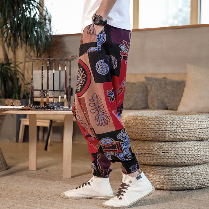 Pantalones harem cortos de algodón para hombre con estampado floral y de Buddha Stones, con bolsillos. - image 2