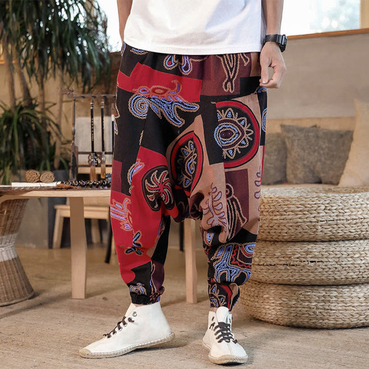 Pantalones harem cortos de algodón para hombre con estampado floral y de Buddha Stones, con bolsillos. - image 1