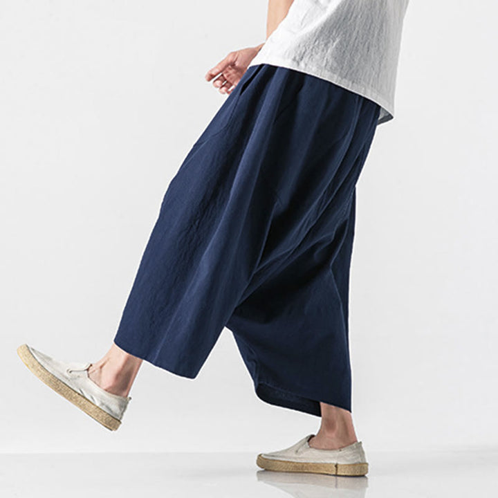 Pantalones de pierna ancha para hombre, talla 7-8, con bolsillos, diseño casual de tiro bajo y cordón ajustable, Buddha Stones. - Azul pizarra oscuro - US/UK/AU46, EU56 (5XL) - image 0
