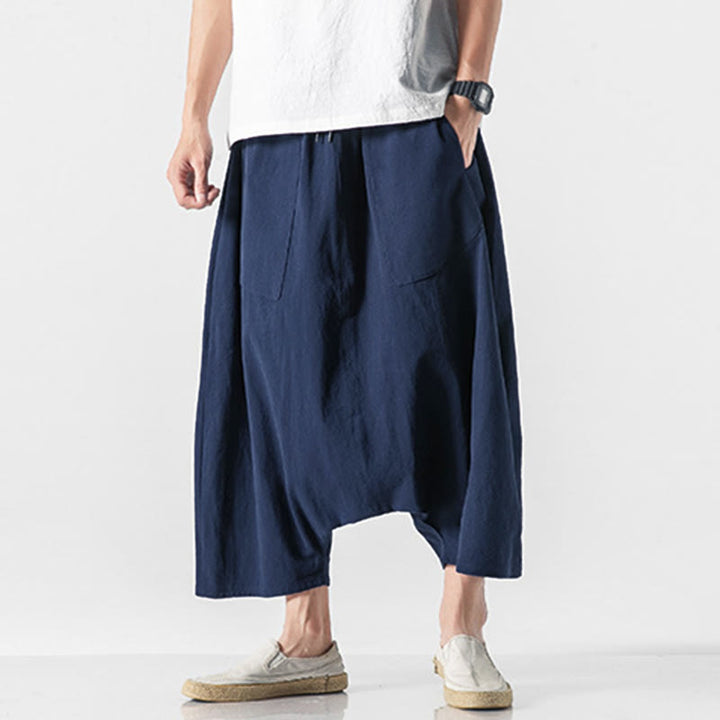 Pantalones de pierna ancha para hombre, talla 7-8, con bolsillos, diseño casual de tiro bajo y cordón ajustable, Buddha Stones. - image 2