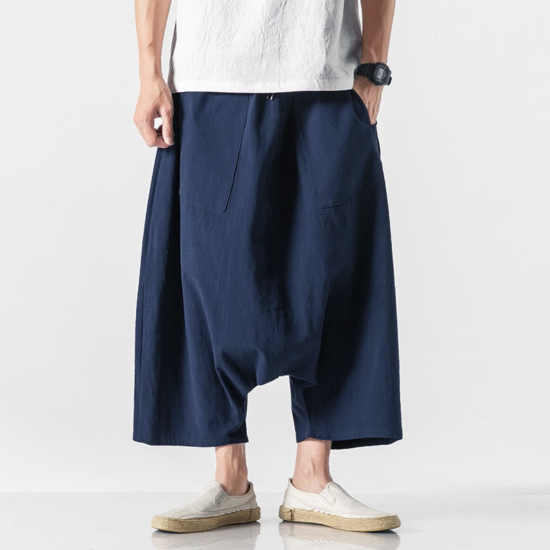 Pantalones de pierna ancha para hombre, talla 7-8, con bolsillos, diseño casual de tiro bajo y cordón ajustable, Buddha Stones. - image 1