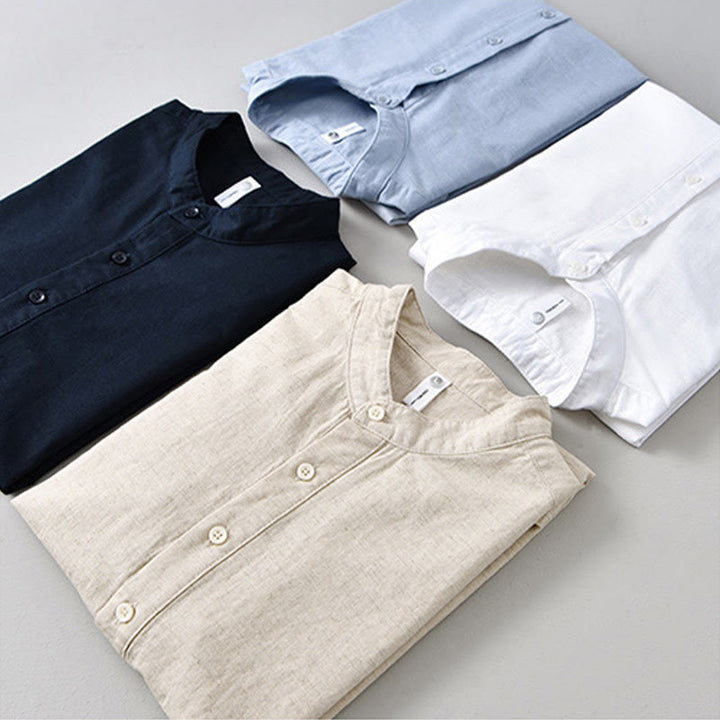 Camisa de manga corta de algodón y lino para hombre, color liso, con medio botón, estampado de Buddha Stones, verano. - image 19