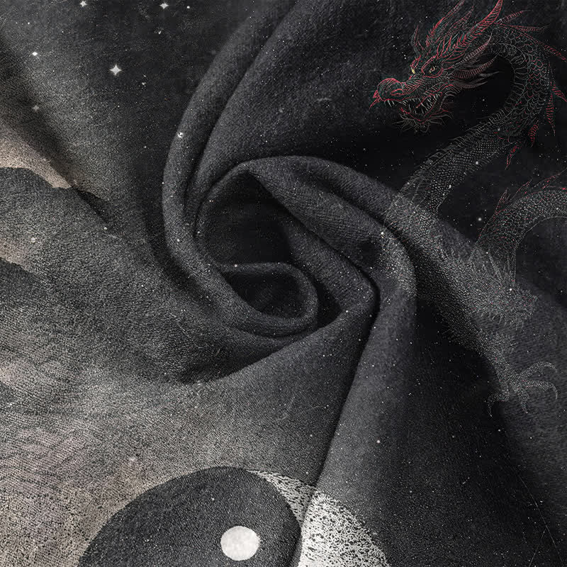 Buddha Stones Camisa de manga corta con medio botón para hombre, de algodón, con estampado de nubes Yin Yang. - image 4
