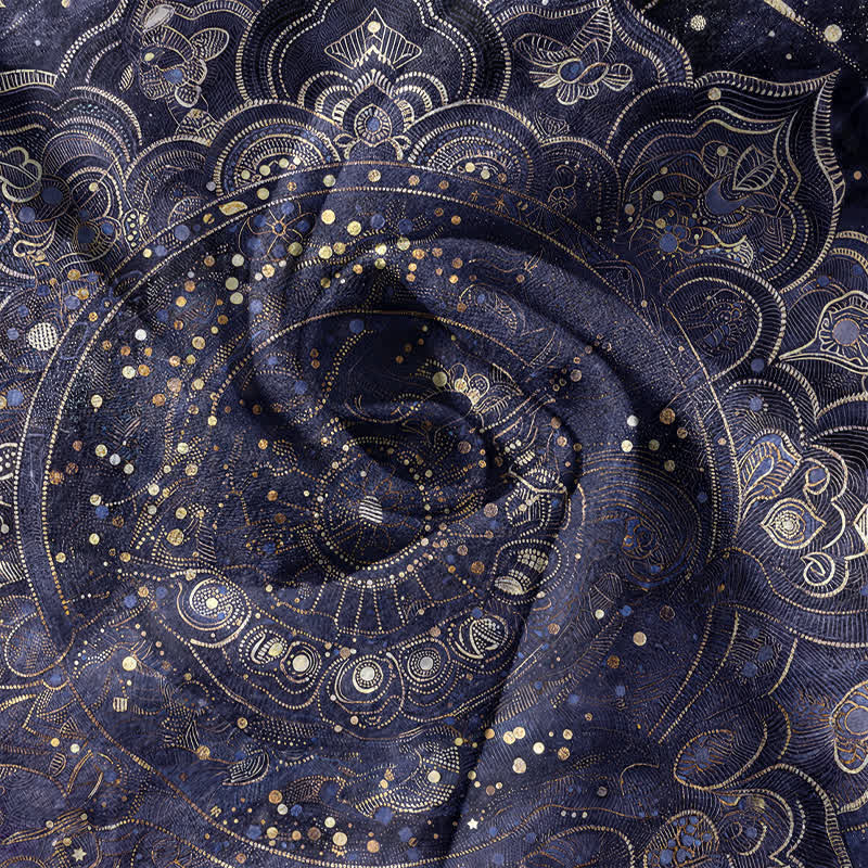 Buddha Stones Camisa de manga corta con medio botón para hombre, de algodón, con estampado de mandala dorado y galaxia. - image 4
