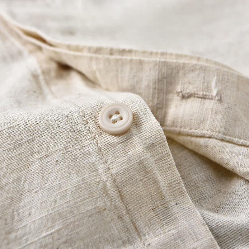 Buddha Stones Camisa de manga larga para hombre, estilo casual de primavera, con cuello mandarín y botones, de algodón y lino liso. - image 5