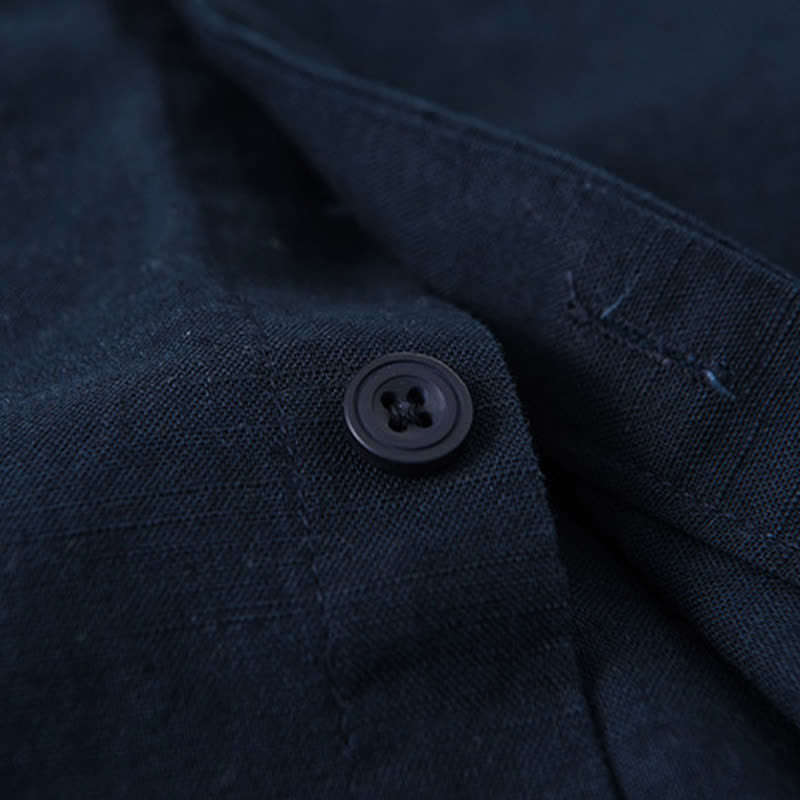 Buddha Stones Camisa de manga larga para hombre, estilo casual de primavera, con cuello mandarín y botones, de algodón y lino liso. - image 11