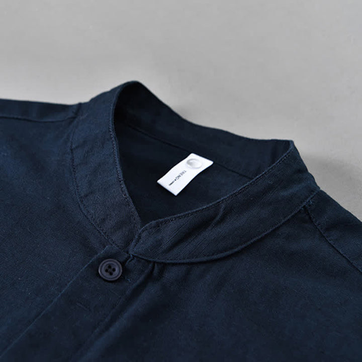 Buddha Stones Camisa de manga larga para hombre, estilo casual de primavera, con cuello mandarín y botones, de algodón y lino liso. - image 10