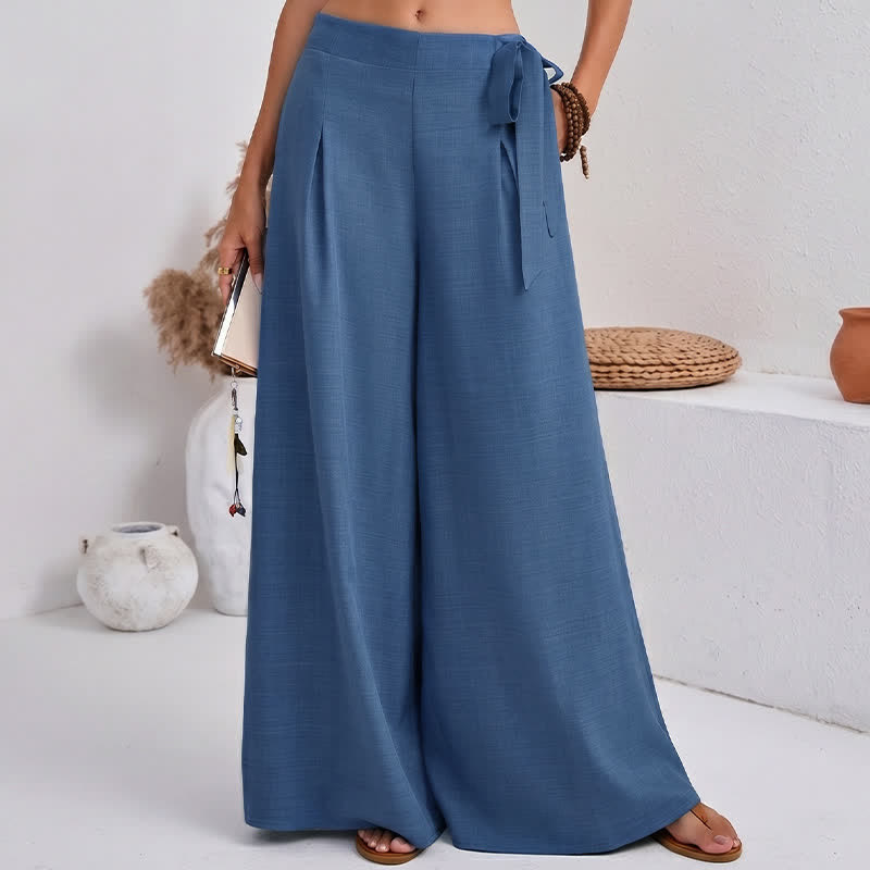 Buddha Stones Pantalones de mujer de pierna ancha, estilo retro informal de primavera, con cordón ajustable y bolsillos. - image 5