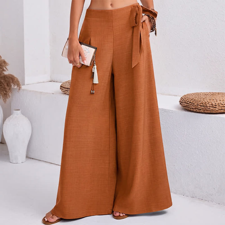 Buddha Stones Pantalones de mujer de pierna ancha, estilo retro informal de primavera, con cordón ajustable y bolsillos. - image 15