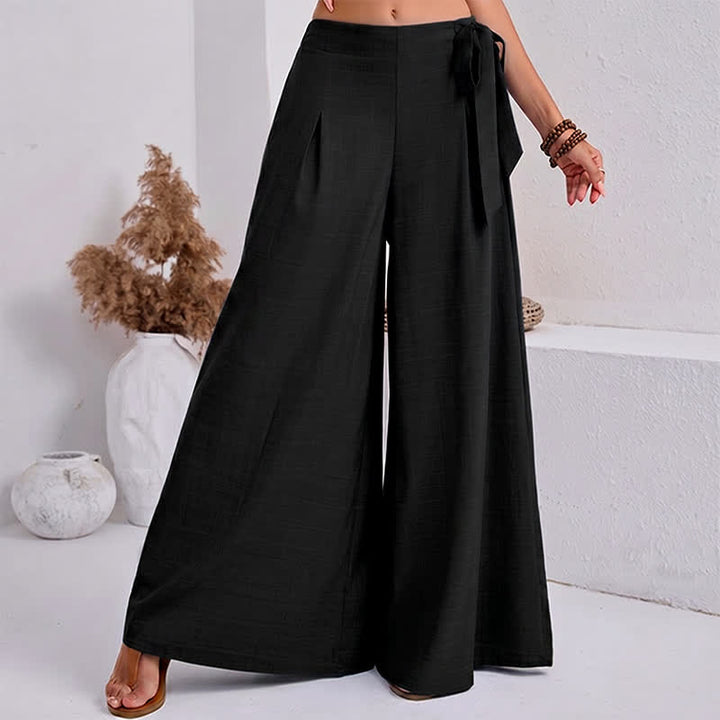Buddha Stones Pantalones de mujer de pierna ancha, estilo retro informal de primavera, con cordón ajustable y bolsillos. - Negro - US14，UK/AU18，EU46 (2XL) - image 0