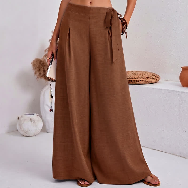 Buddha Stones Pantalones de mujer de pierna ancha, estilo retro informal de primavera, con cordón ajustable y bolsillos. - image 13
