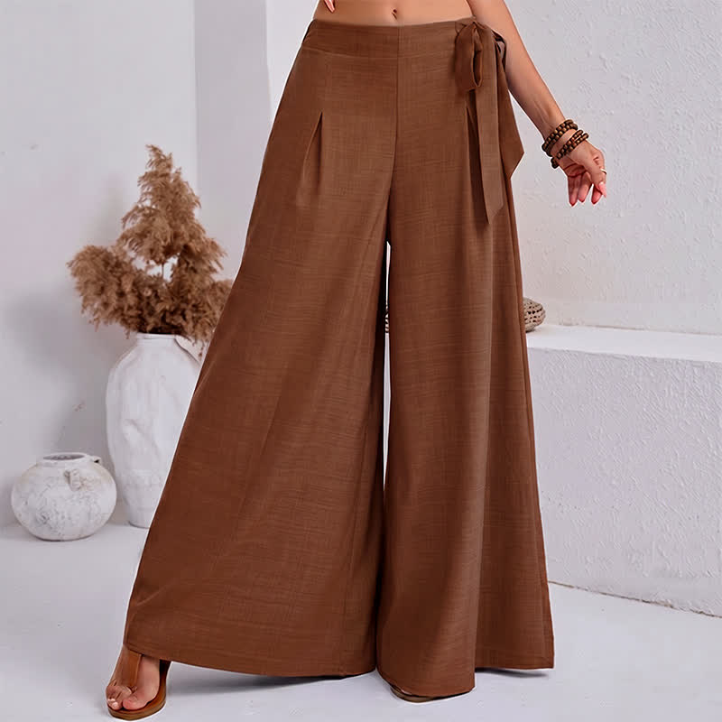 Buddha Stones Pantalones de mujer de pierna ancha, estilo retro informal de primavera, con cordón ajustable y bolsillos. - Vara de oro oscura - US14，UK/AU18，EU46 (2XL) - image 12