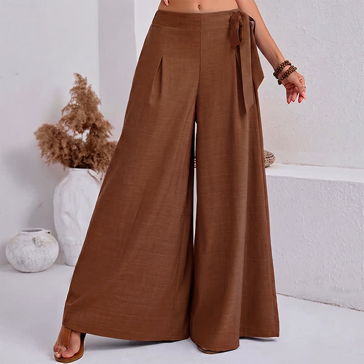 Buddha Stones Pantalones de mujer de pierna ancha, estilo retro informal de primavera, con cordón ajustable y bolsillos. - Vara de oro oscura - US14，UK/AU18，EU46 (2XL) - image 12