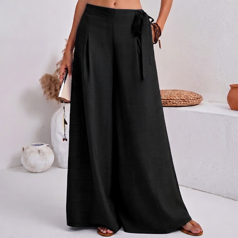 Buddha Stones Pantalones de mujer de pierna ancha, estilo retro informal de primavera, con cordón ajustable y bolsillos. - image 1