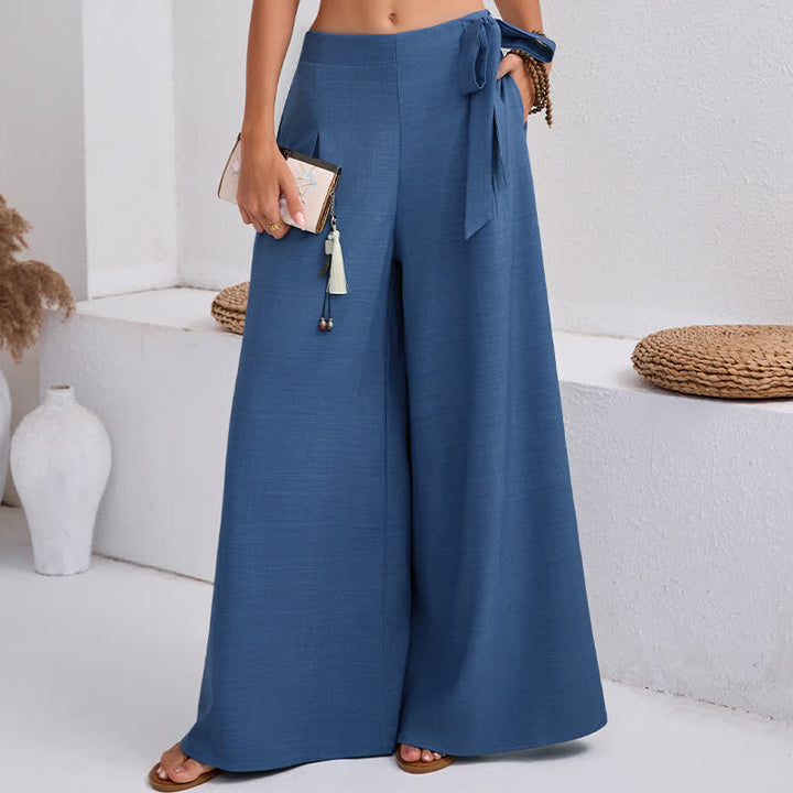 Buddha Stones Pantalones de mujer de pierna ancha, estilo retro informal de primavera, con cordón ajustable y bolsillos. - image 7