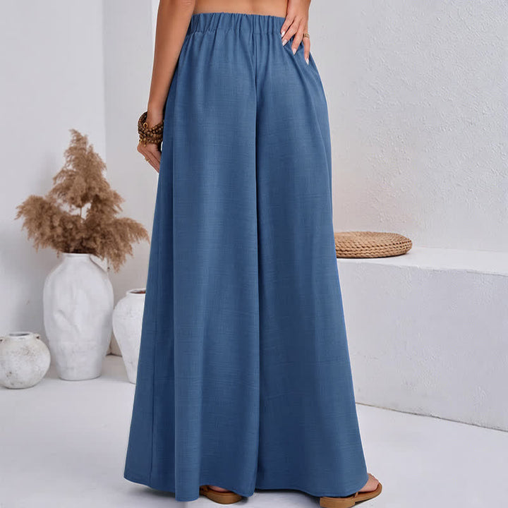 Buddha Stones Pantalones de mujer de pierna ancha, estilo retro informal de primavera, con cordón ajustable y bolsillos. - image 8