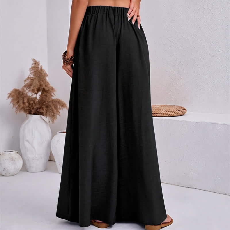 Buddha Stones Pantalones de mujer de pierna ancha, estilo retro informal de primavera, con cordón ajustable y bolsillos. - image 3