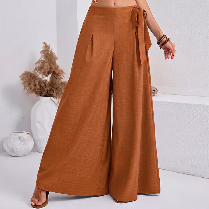 Buddha Stones Pantalones de mujer de pierna ancha, estilo retro informal de primavera, con cordón ajustable y bolsillos. - Naranja - US14，UK/AU18，EU46 (2XL) - image 14