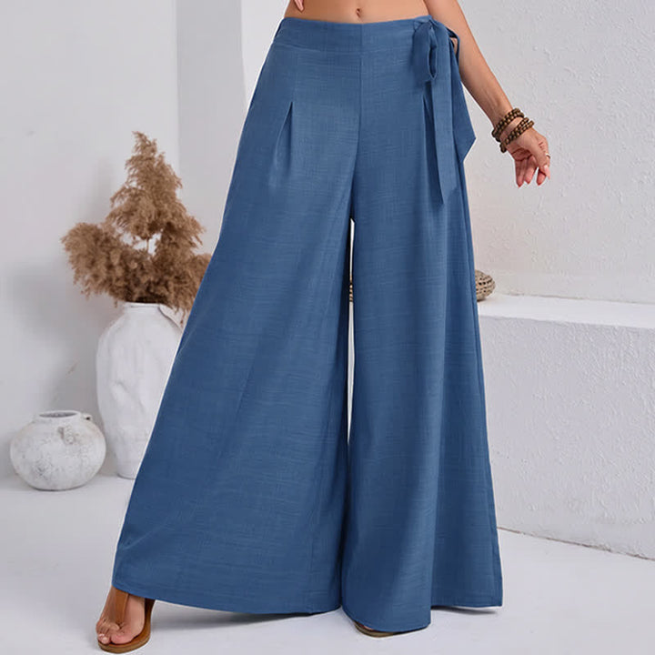 Buddha Stones Pantalones de mujer de pierna ancha, estilo retro informal de primavera, con cordón ajustable y bolsillos. - Azul real - US14，UK/AU18，EU46 (2XL) - image 4