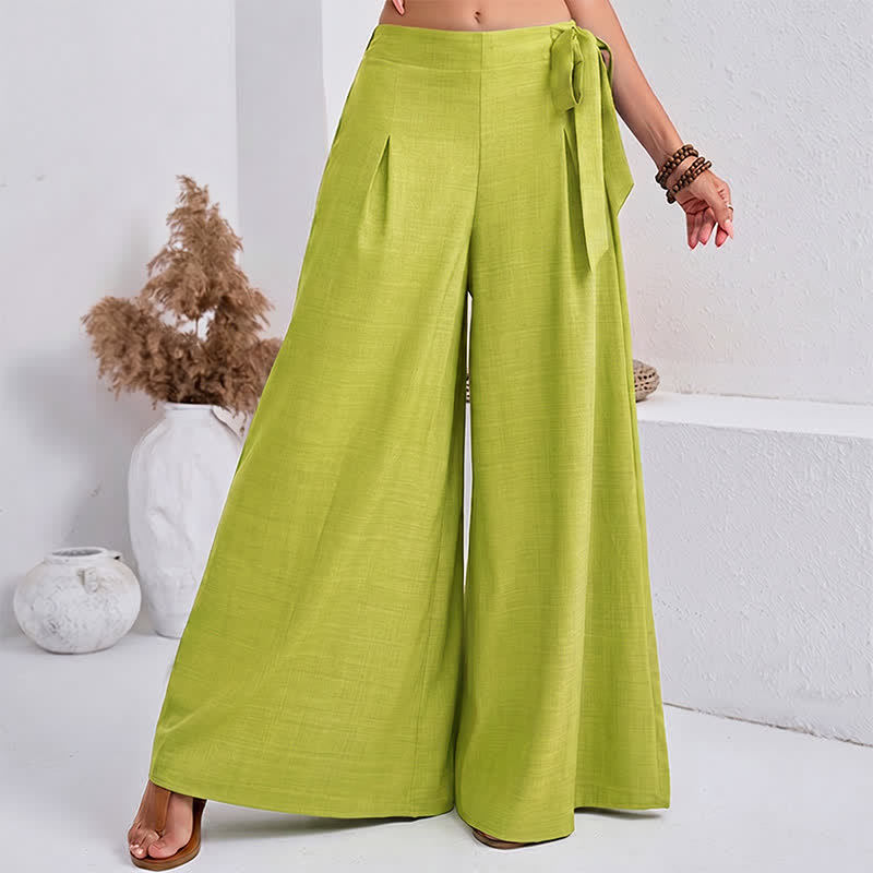 Buddha Stones Pantalones de mujer de pierna ancha, estilo retro informal de primavera, con cordón ajustable y bolsillos. - VerdeAmarillo - US14，UK/AU18，EU46 (2XL) - image 10