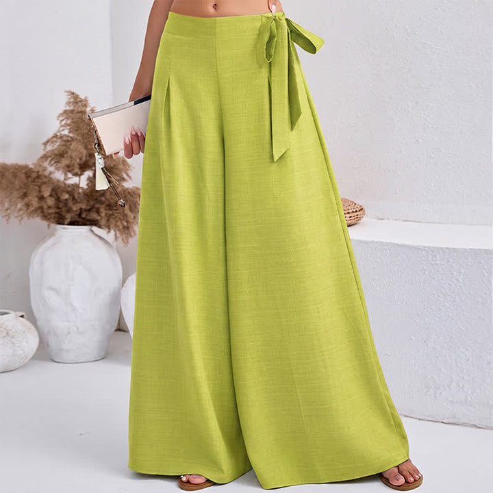 Buddha Stones Pantalones de mujer de pierna ancha, estilo retro informal de primavera, con cordón ajustable y bolsillos. - image 11